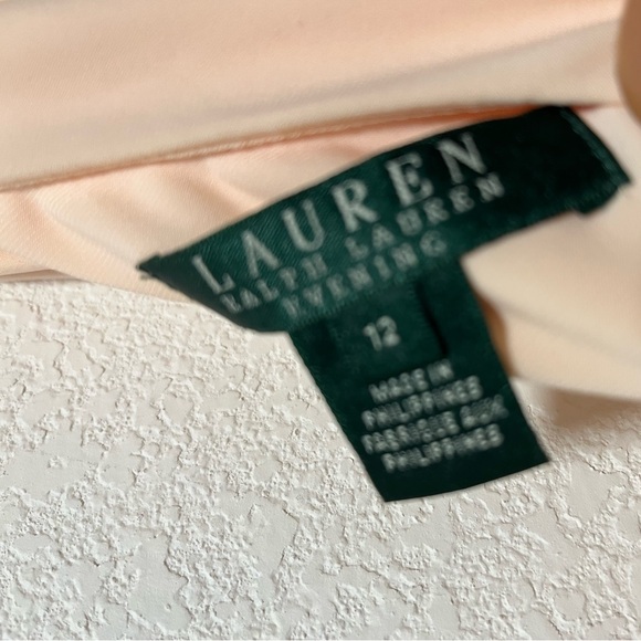 Lauren Ralph Lauren Floor Length One Shoulder Silhouette Peach Evening Dress - Picture 5 of 15